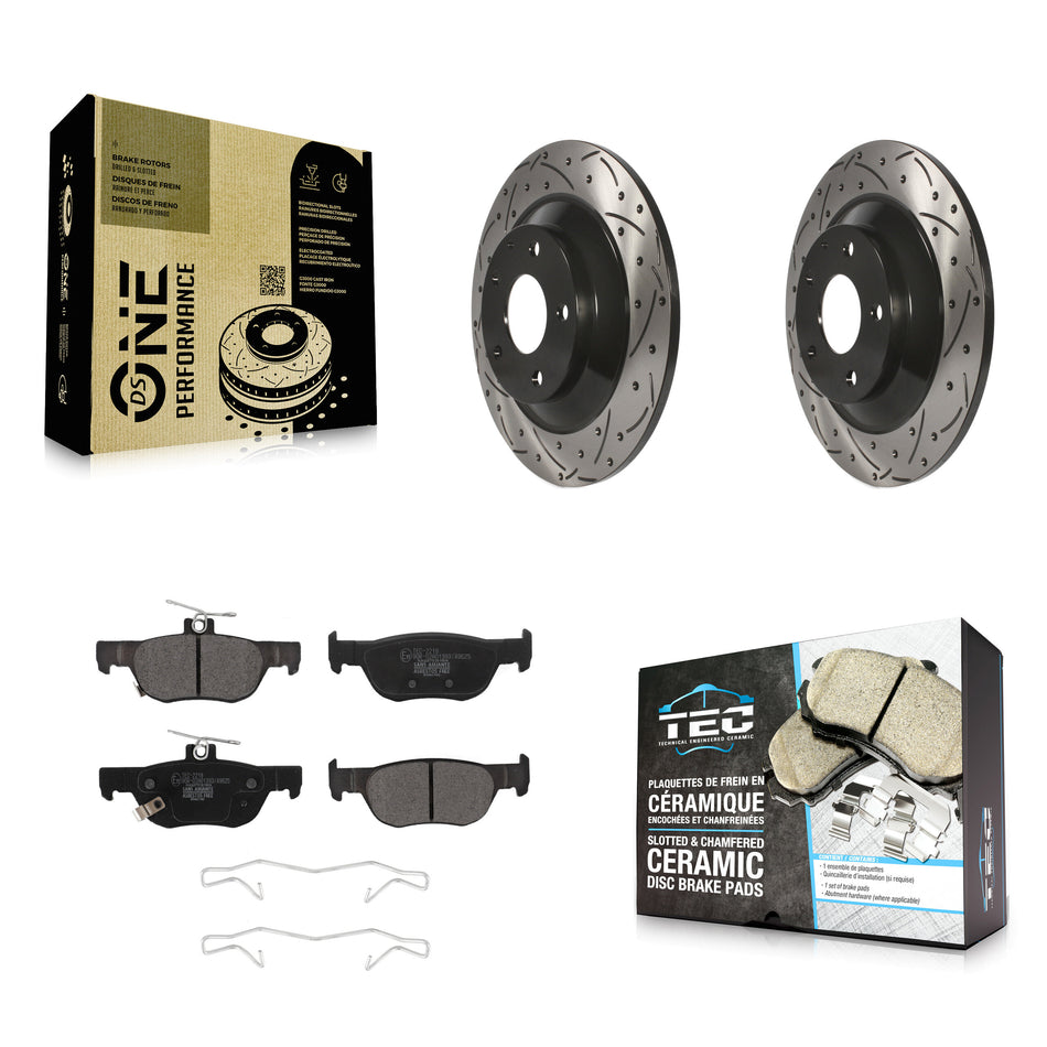 Rear Coated Drilled Slotted Disc Brake Rotor And Ceramic Pad Kit For Mazda CX-30 MX-30 EV KDT-101101