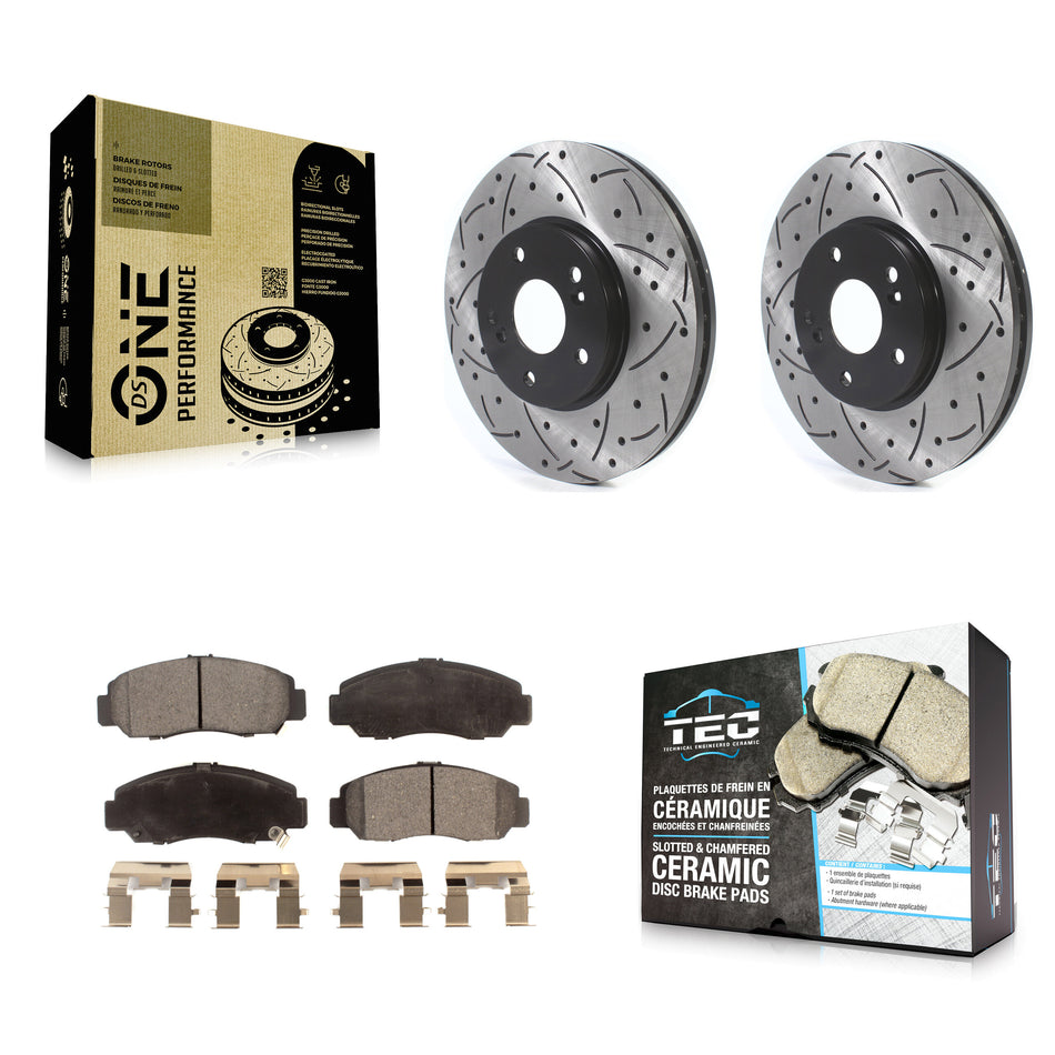 Front Coated Drilled Slotted Disc Brake Rotors And Ceramic Pads Kit For Honda Accord KDT-101105