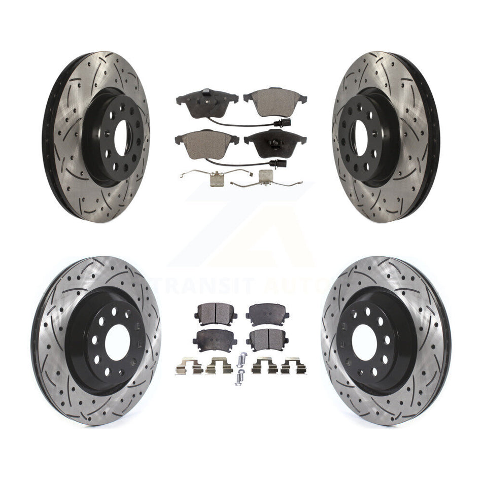 Front Rear Coated Drilled Slotted Disc Brake Rotors And Ceramic Pads Kit For Volkswagen CC KDT-101107
