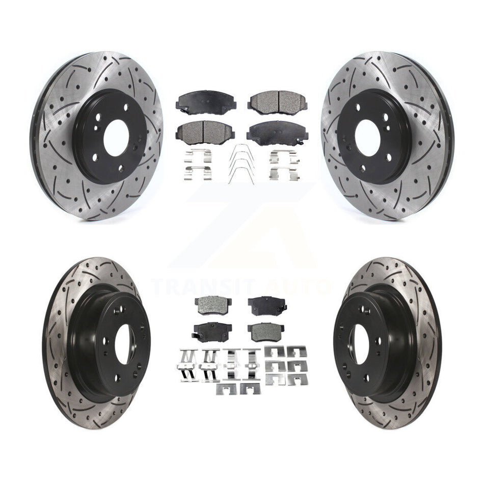 Front Rear Coated Drilled Slotted Disc Brake Rotors And Ceramic Pads Kit For 2005 Honda Accord Hybrid with 3.0L KDT-101110