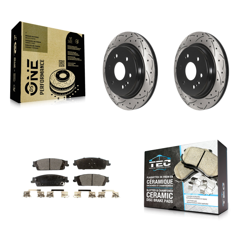 Rear Coated Drilled Slotted Disc Brake Rotors And Ceramic Pads Kit For 2019-2019 Chevrolet Silverado 1500 LD GMC Sierra Limited With Electric Parking KDT-101112