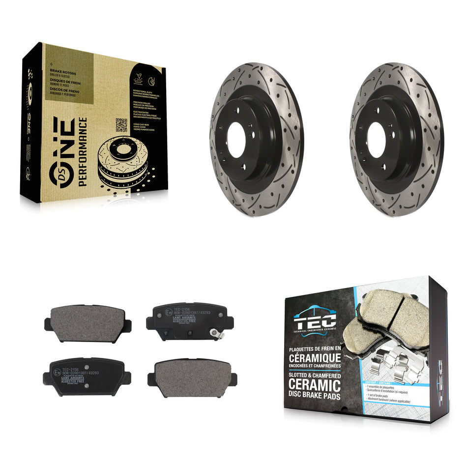 Rear Coated Drilled Slotted Disc Brake Rotors And Ceramic Pads Kit For Mitsubishi Eclipse Cross With Manual Parking KDT-101113