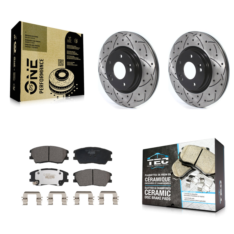 Front Coated Drilled Slotted Disc Brake Rotors And Ceramic Pads Kit For Kia Soul EV KDT-101115