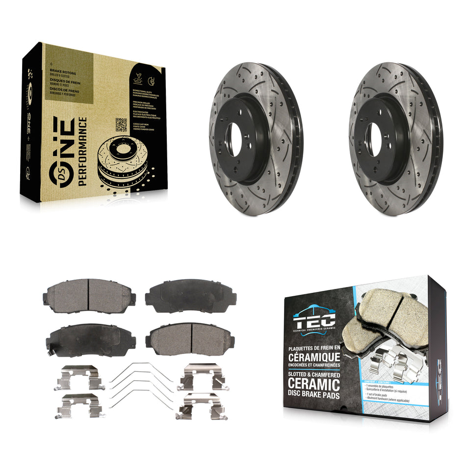 Front Coated Drilled Slotted Disc Brake Rotors And Ceramic Pads Kit For Honda CR-V KDT-101116