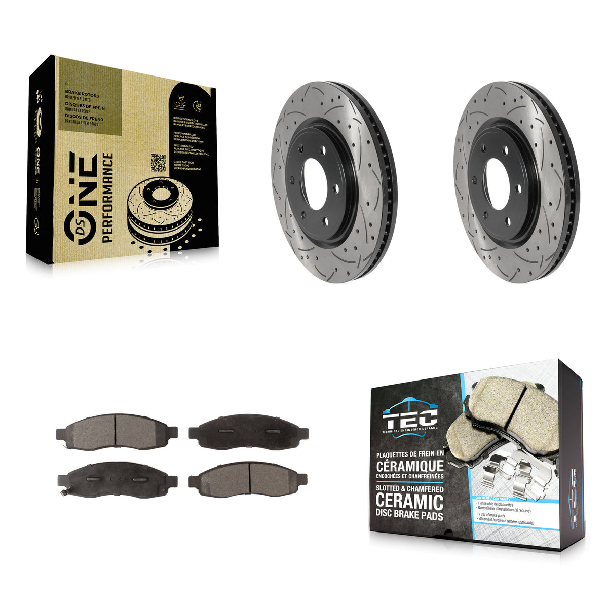 Front Coated Drill Slot Disc Brake Rotor Ceramic Pad Kit For 2007 Nissan TITAN From 04 07 KDT-101120