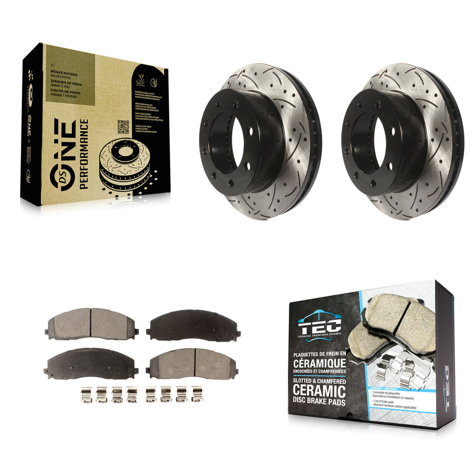 Front Coat Drill Slot Disc Brake Rotor Ceramic Pad Kit For 2013 Ford F-250 Super Duty 4WD KDT-101123