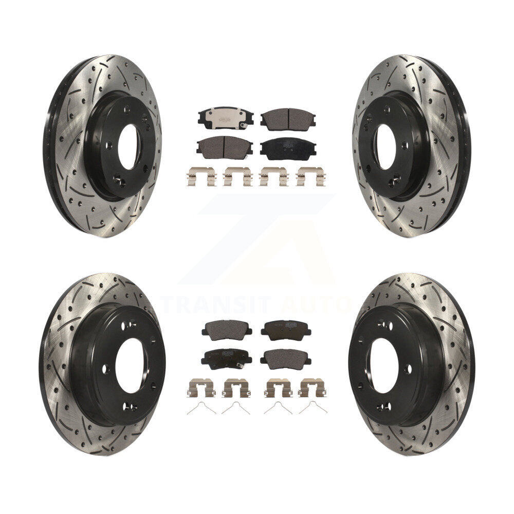 Front Rear Coated Drill Slot Disc Brake Rotors Ceramic Pad Kit For Hyundai Venue Kia Soul KDT-101124