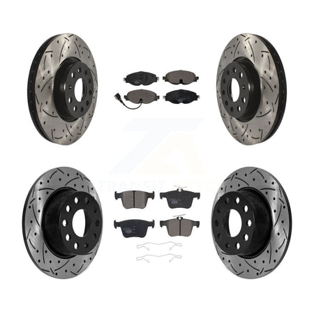 Front Rear Drill Slot Disc Brake Rotors Ceramic Pad Kit For 2022-2023 Volkswagen Taos FWD KDT-101131