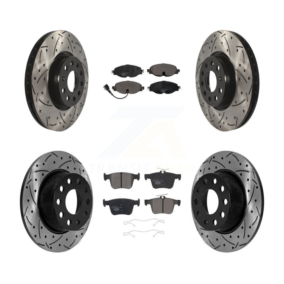Front Rear Drill Slot Disc Brake Rotors Ceramic Pad Kit For 2022-2023 Volkswagen Taos FWD KDT-101131
