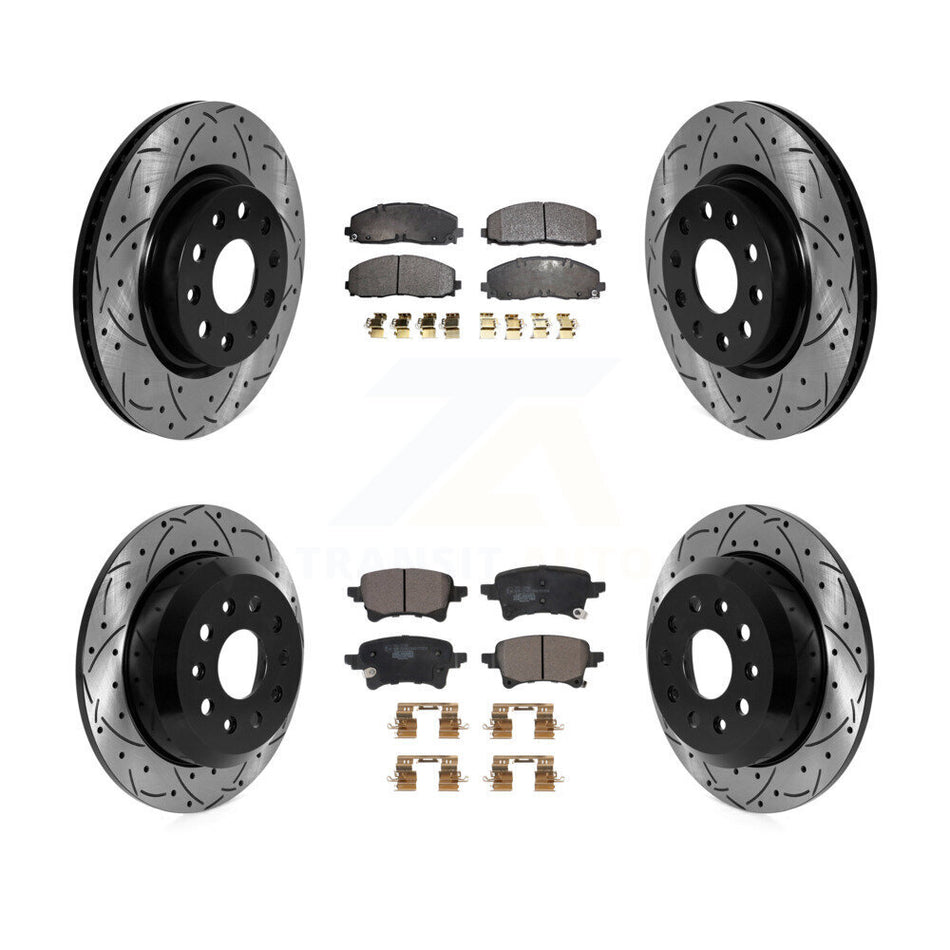 Front Rear Coated Drilled Slotted Disc Brake Rotors And Ceramic Pad Kit For Jeep Wrangler KDT-101132