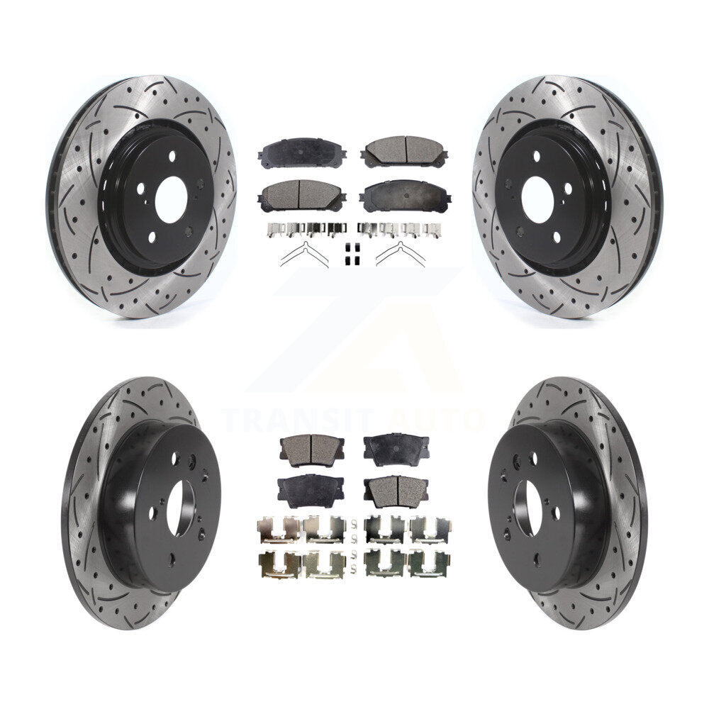 Front Rear Coated Drilled Slot Disc Brake Rotor Ceramic Pad Kit For 2022 Toyota Camry TRD KDT-101133