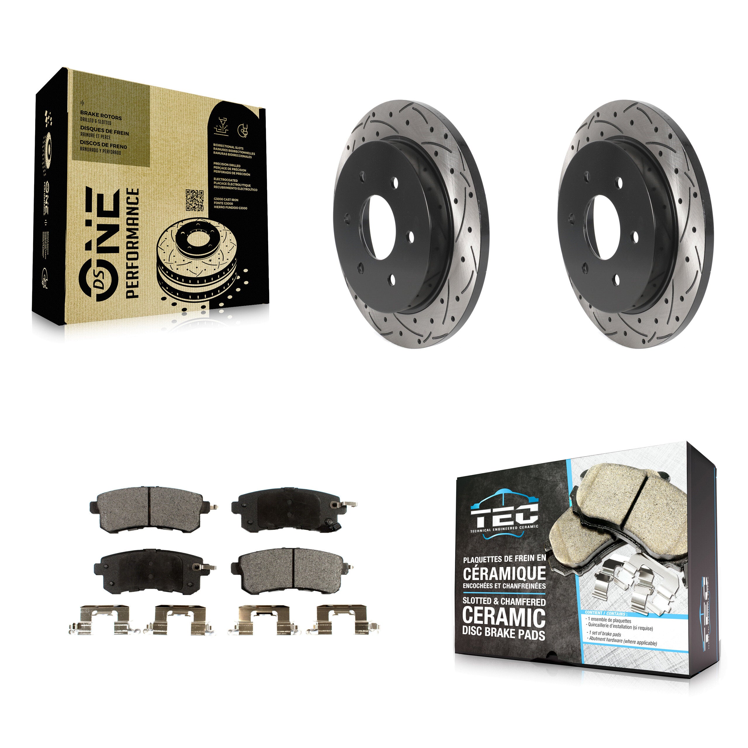 Rear Drill Slot Brake Rotors Ceramic Pad Kit For 2017-2019 Nissan Armada With Solid Rotor KDT-101134