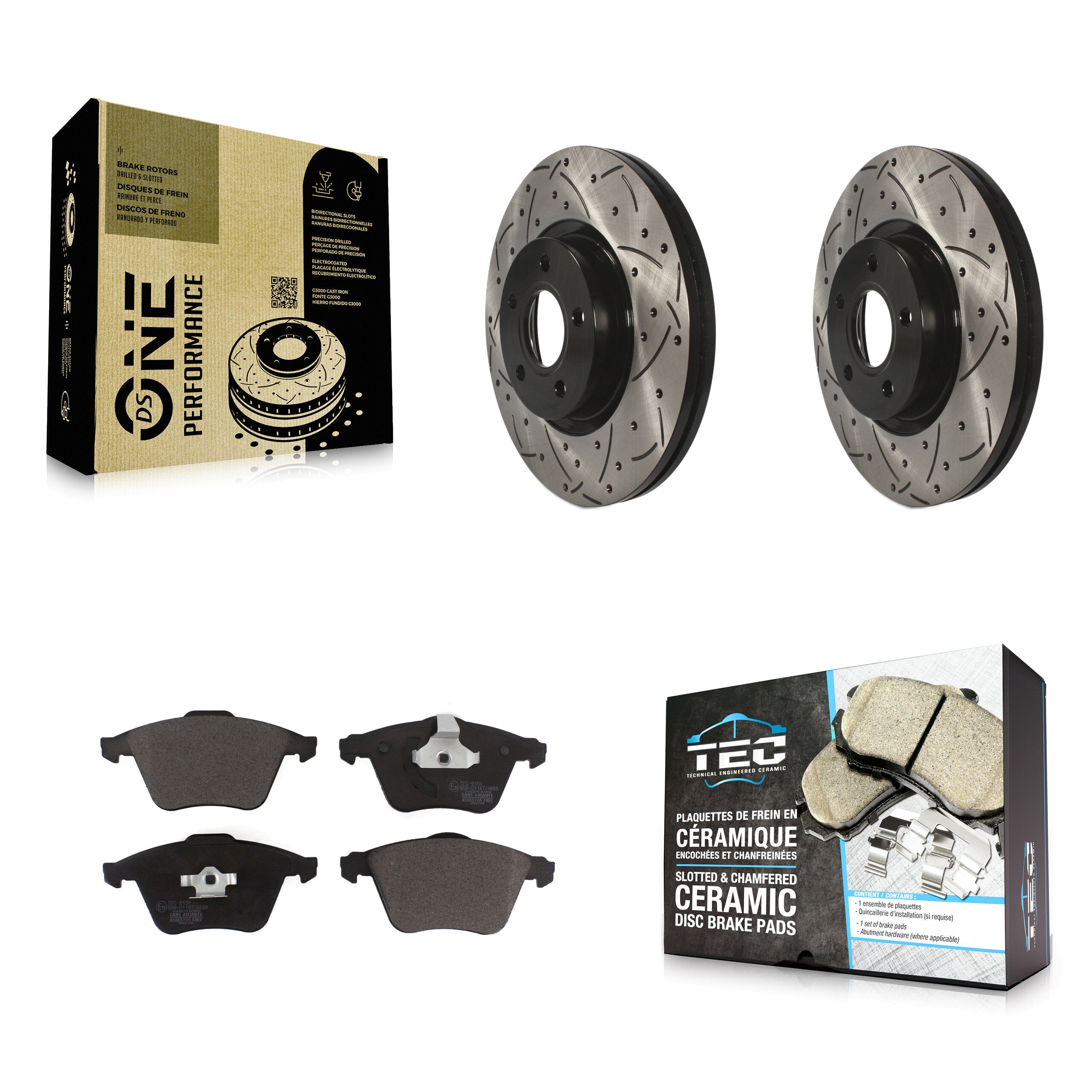 Front Coated Drilled Slotted Disc Brake Rotors And Ceramic Pads Kit For Volvo S40 KDT-101137
