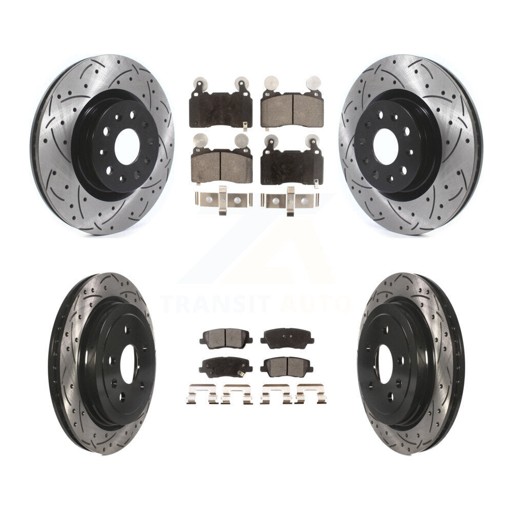 Front Rear Coated Drilled Slotted Disc Brake Rotors And Ceramic Pads Kit For Cadillac CTS KDT-101149