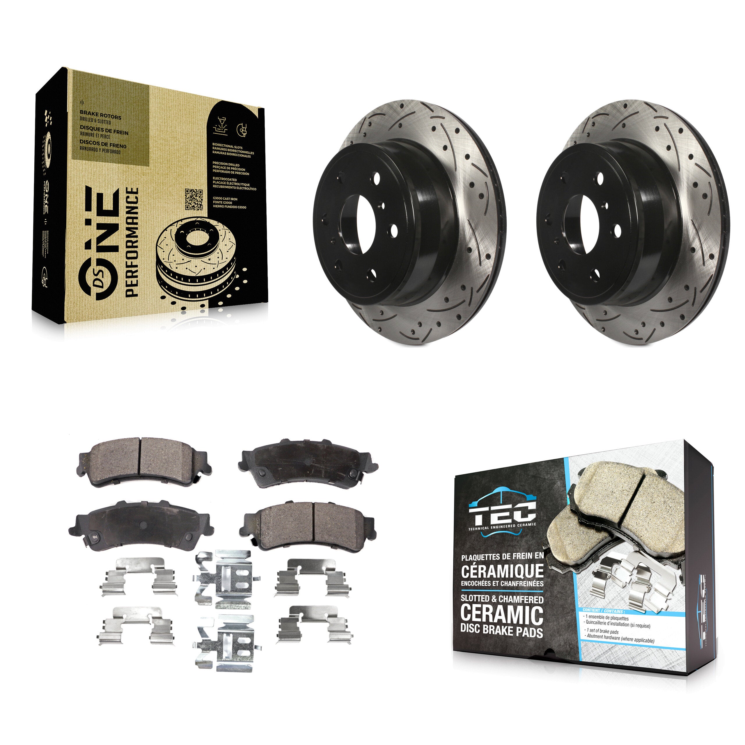 Rear Coated Drilled Slotted Disc Brake Rotors Ceramic Pad Kit For GMC Sierra 1500 Classic KDT-101158