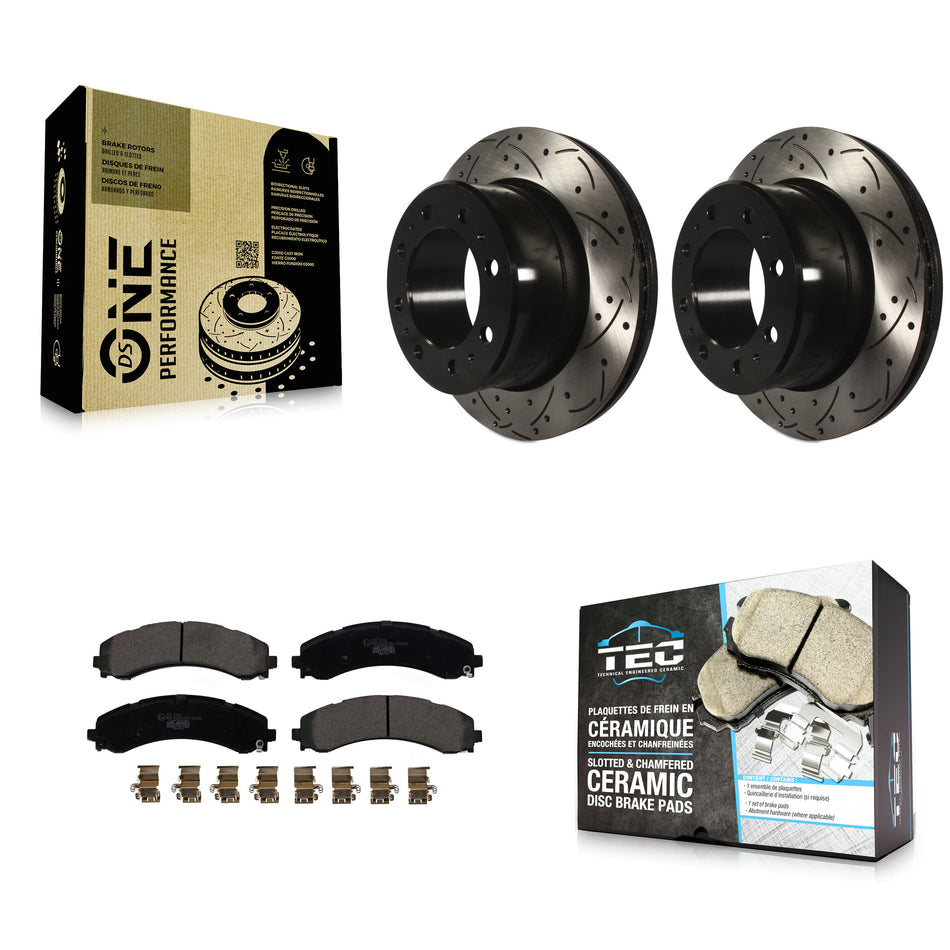 Rear Drill Slot Brake Rotors Ceramic Pad Kit For 2020-2021 Ram 3500 With Dual Wheels KDT-101163