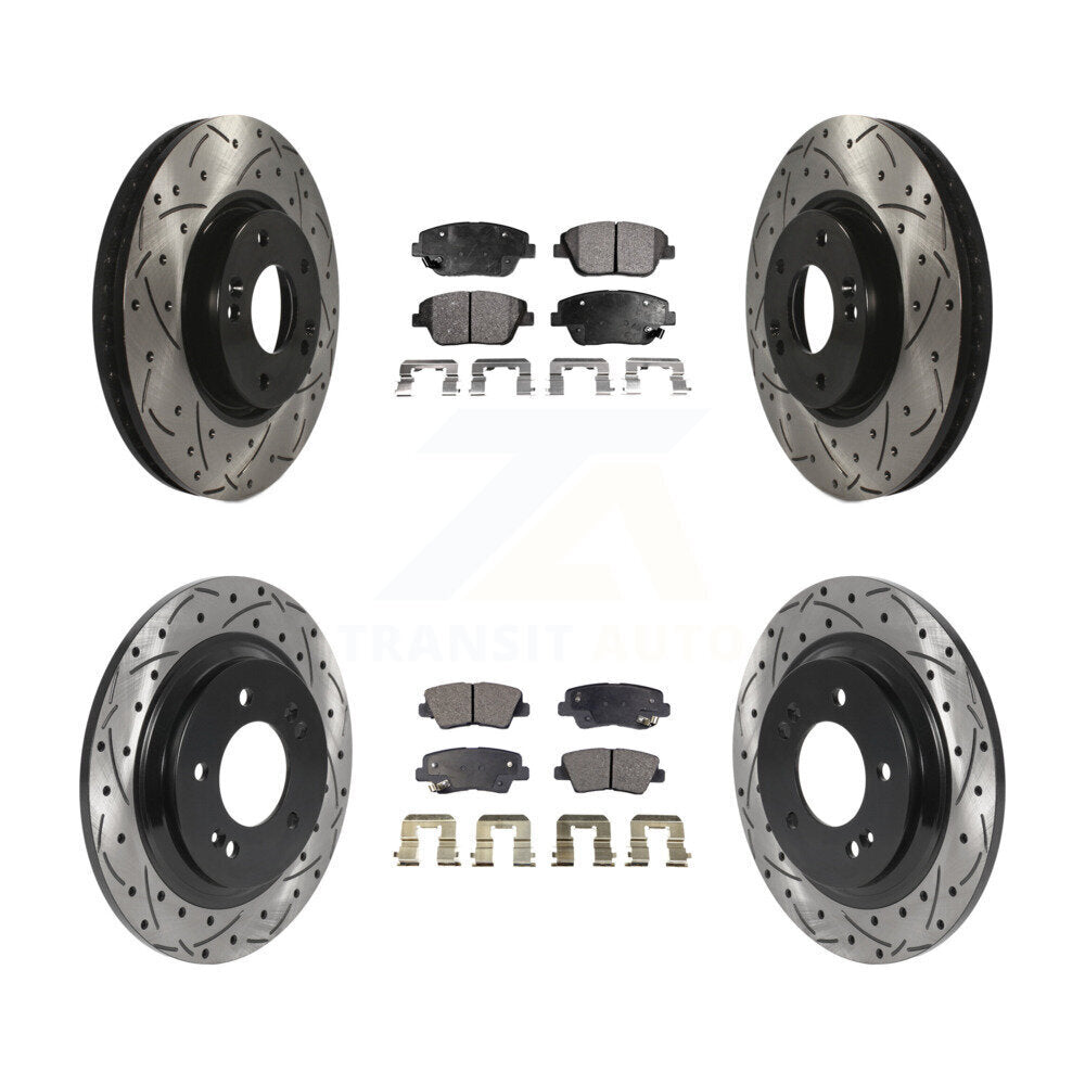 Front Rear Coated Drilled Slotted Disc Brake Rotor And Ceramic Pad Kit For Hyundai Sonata KDT-101168