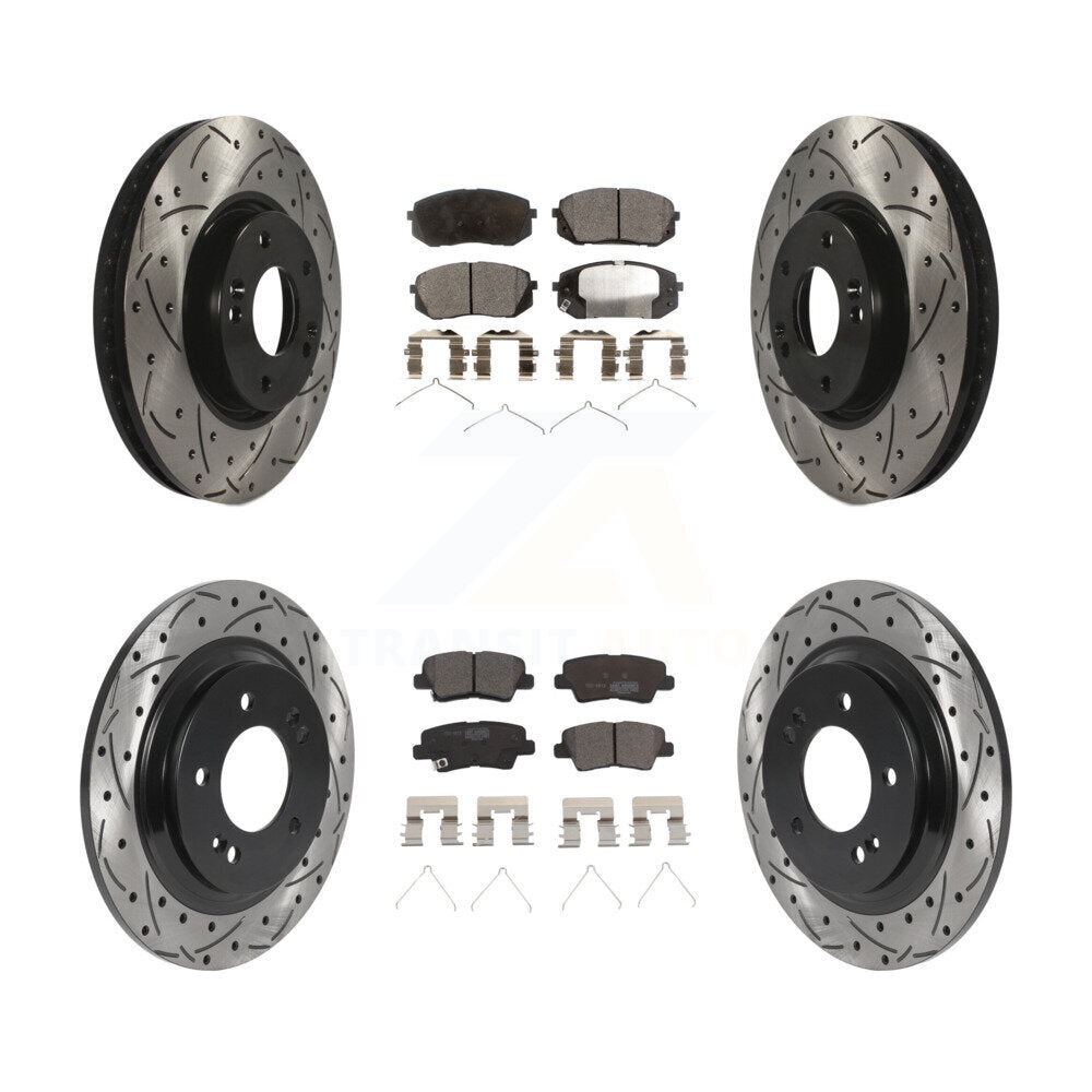 Front Rear Coated Drilled Slotted Disc Brake Rotor And Ceramic Pad Kit For Hyundai Sonata KDT-101169