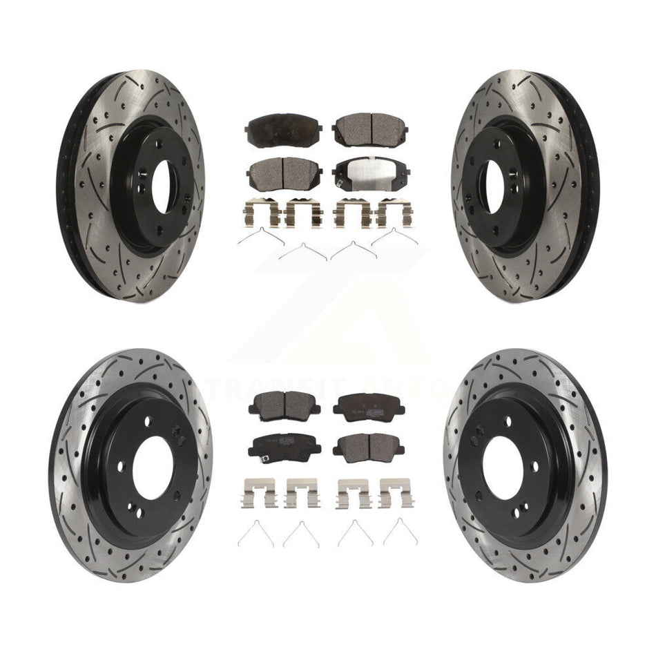 Front Rear Coated Drilled Slotted Disc Brake Rotor And Ceramic Pad Kit For Hyundai Sonata KDT-101169