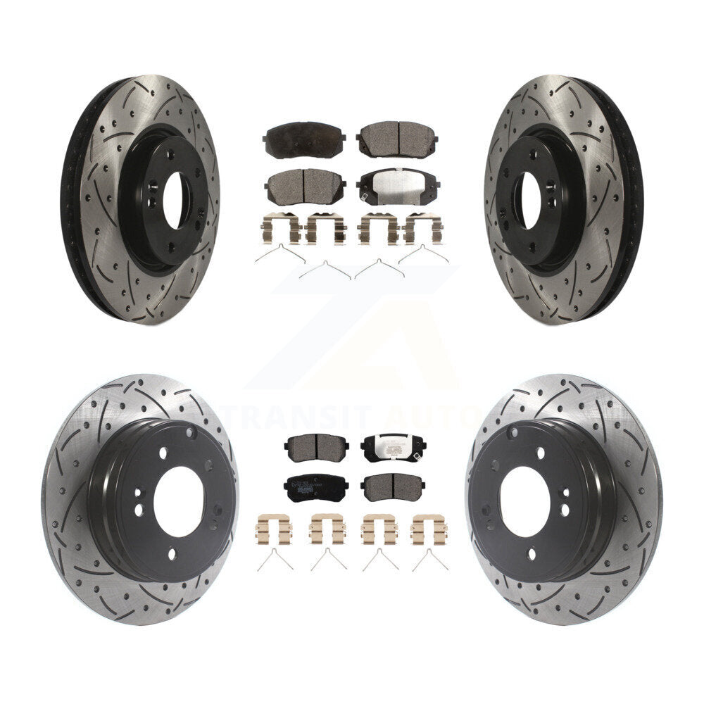 Front Rear Coated Drilled Slotted Disc Brake Rotor And Ceramic Pad Kit For Hyundai Sonata KDT-101170