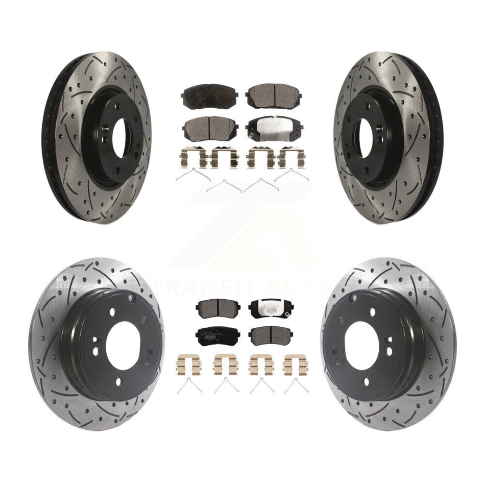 Front Rear Coated Drilled Slotted Disc Brake Rotor And Ceramic Pad Kit For Hyundai Sonata KDT-101170