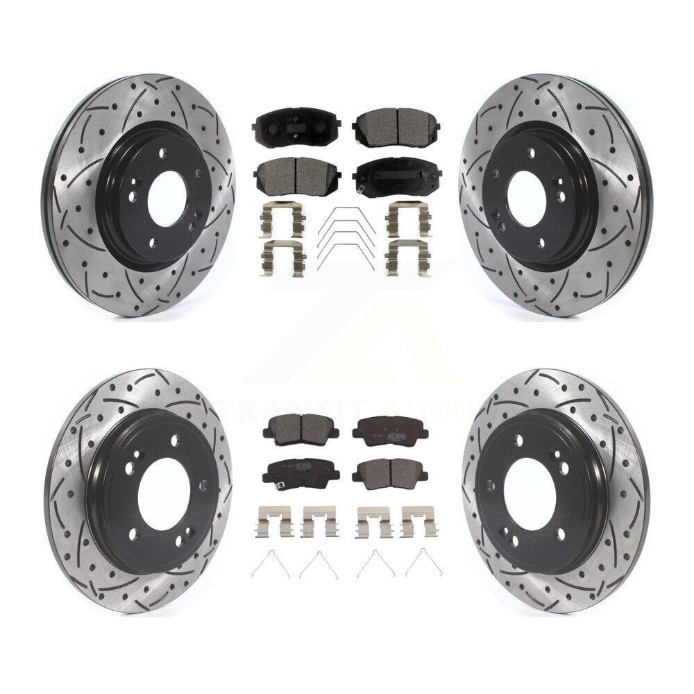 Front Rear Drilled Slot Brake Rotor Ceramic Pad Kit For Kia Forte Hyundai Veloster Forte5 KDT-101177