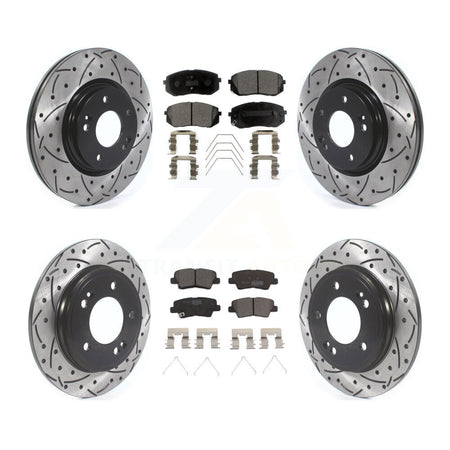 Front Rear Drilled Slot Brake Rotor Ceramic Pad Kit For Kia Forte Hyundai Veloster Forte5 KDT-101177
