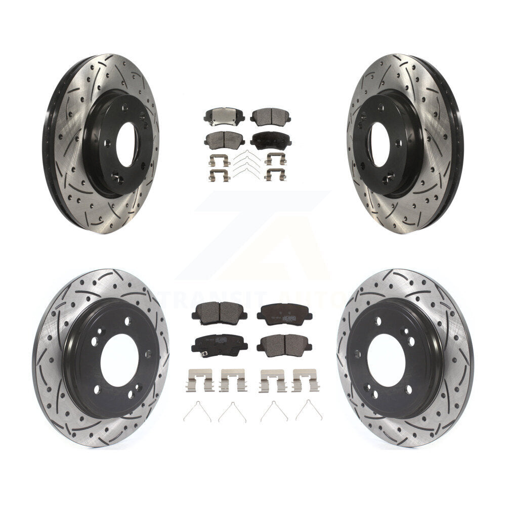Front Rear Coated Drilled Slotted Disc Brake Rotor & Ceramic Pad Kit For Hyundai Veloster KDT-101178