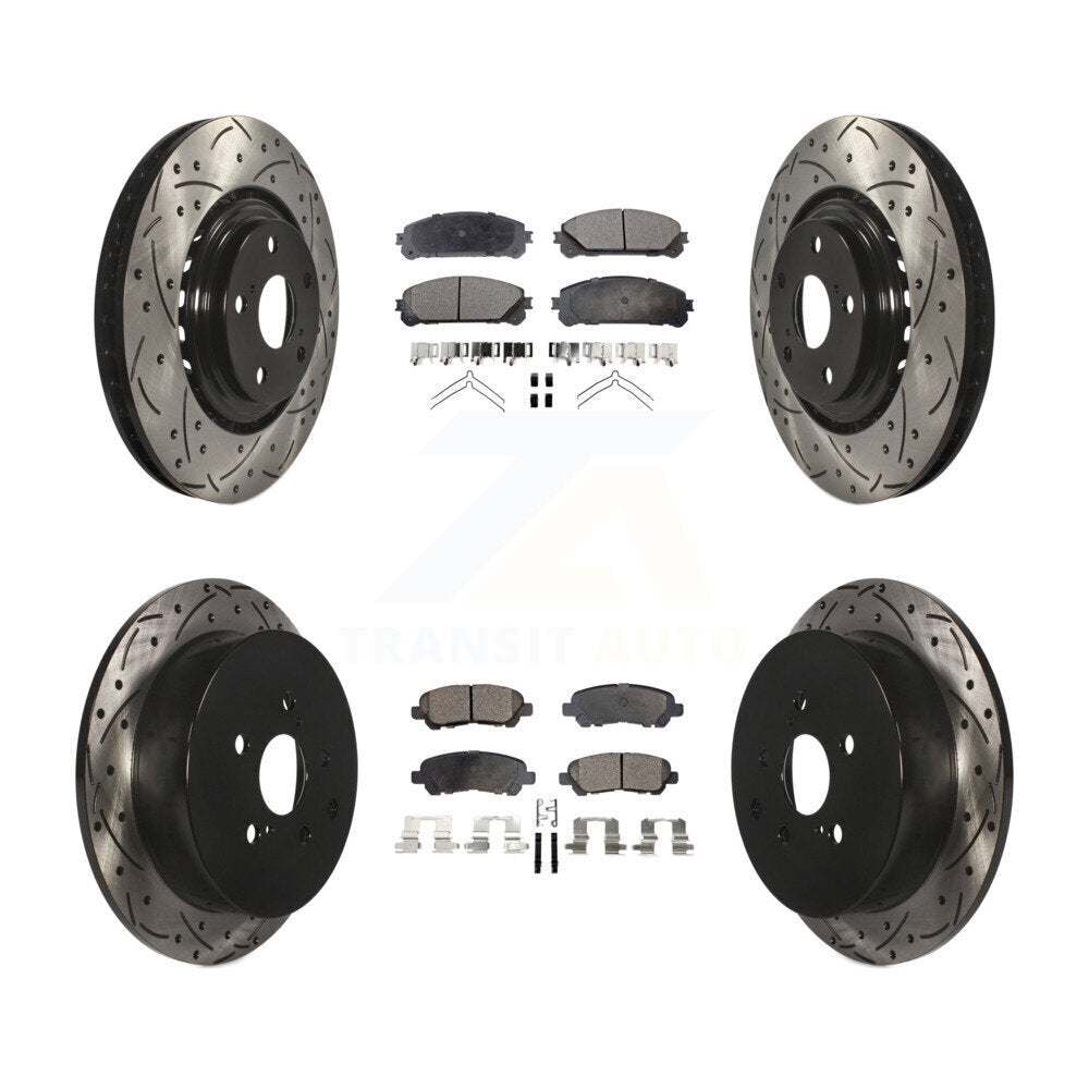 Front Rear Coated Drilled Slotted Disc Brake Rotors Ceramic Pad Kit For Toyota Highlander KDT-101183