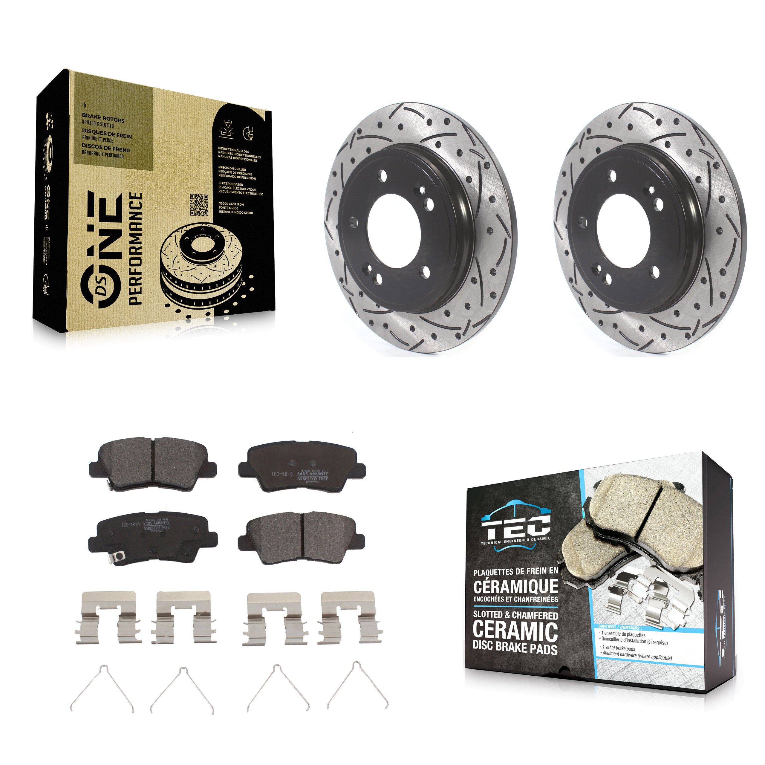 Rear Drilled Slot Disc Brake Rotors Ceramic Pad Kit For Kia Forte Hyundai Veloster Forte5 KDT-101186