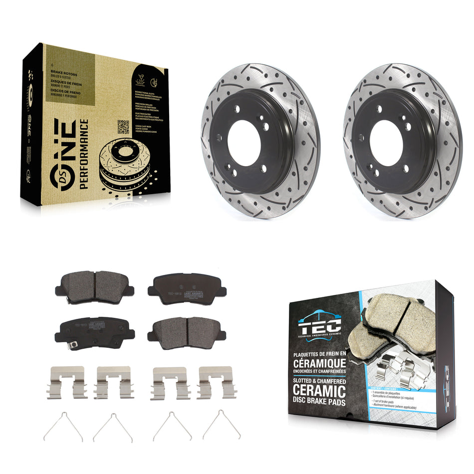 Rear Drilled Slot Disc Brake Rotors Ceramic Pad Kit For Kia Forte Hyundai Veloster Forte5 KDT-101186
