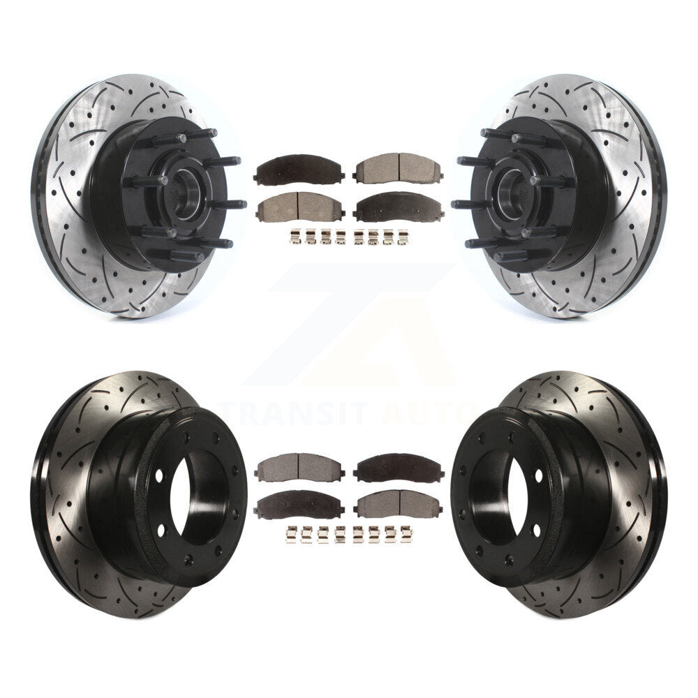 Front Rear Drilled Slot Disc Brake Rotors Ceramic Pad Kit For Ford F-350 Super Duty F-250 KDT-101191