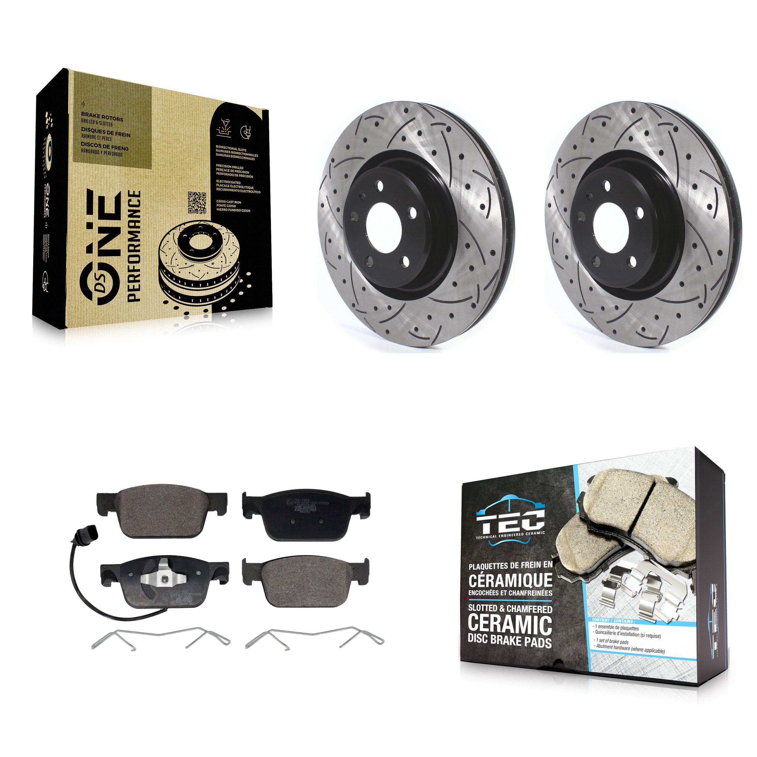 Front Coated Drilled Slotted Disc Brake Rotors And Ceramic Pads Kit For Audi A4 Quattro KDT-101206