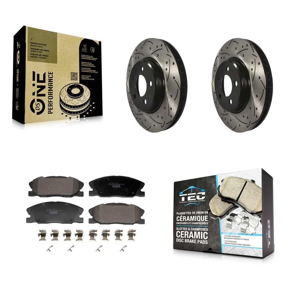 Front Drilled Slot Disc Brake Rotors Ceramic Pad Kit For 2014 Dodge Charger RWD with 3.6L KDT-101207