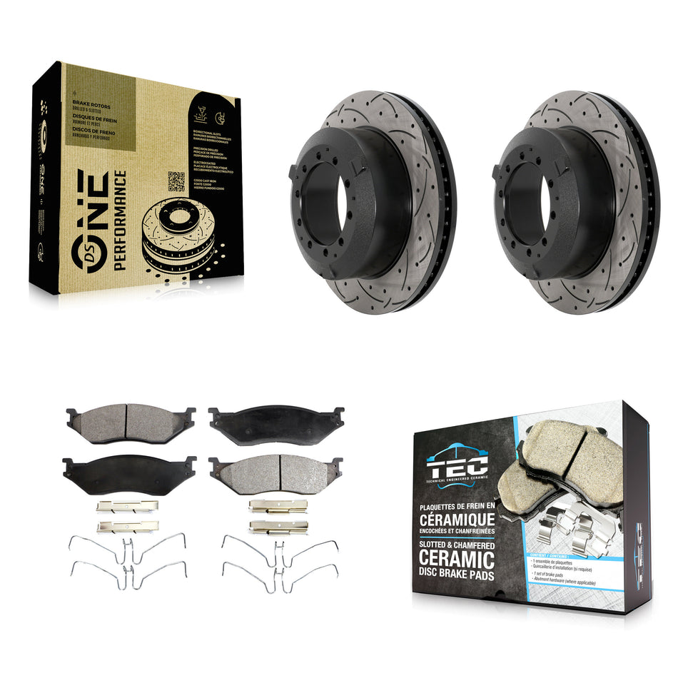 Front Drilled Slot Brake Rotor Ceramic Pad Kit For International TerraStar IC Corporation KDT-101208