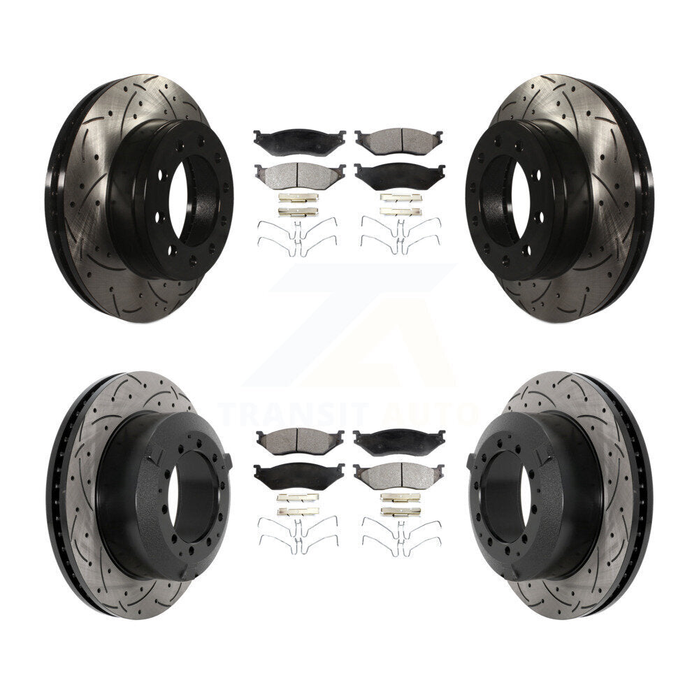 Front Rear Drilled Slot Brake Rotor Ceramic Pad Kit For Ford F-450 Super Duty F-550 CF500 KDT-101211