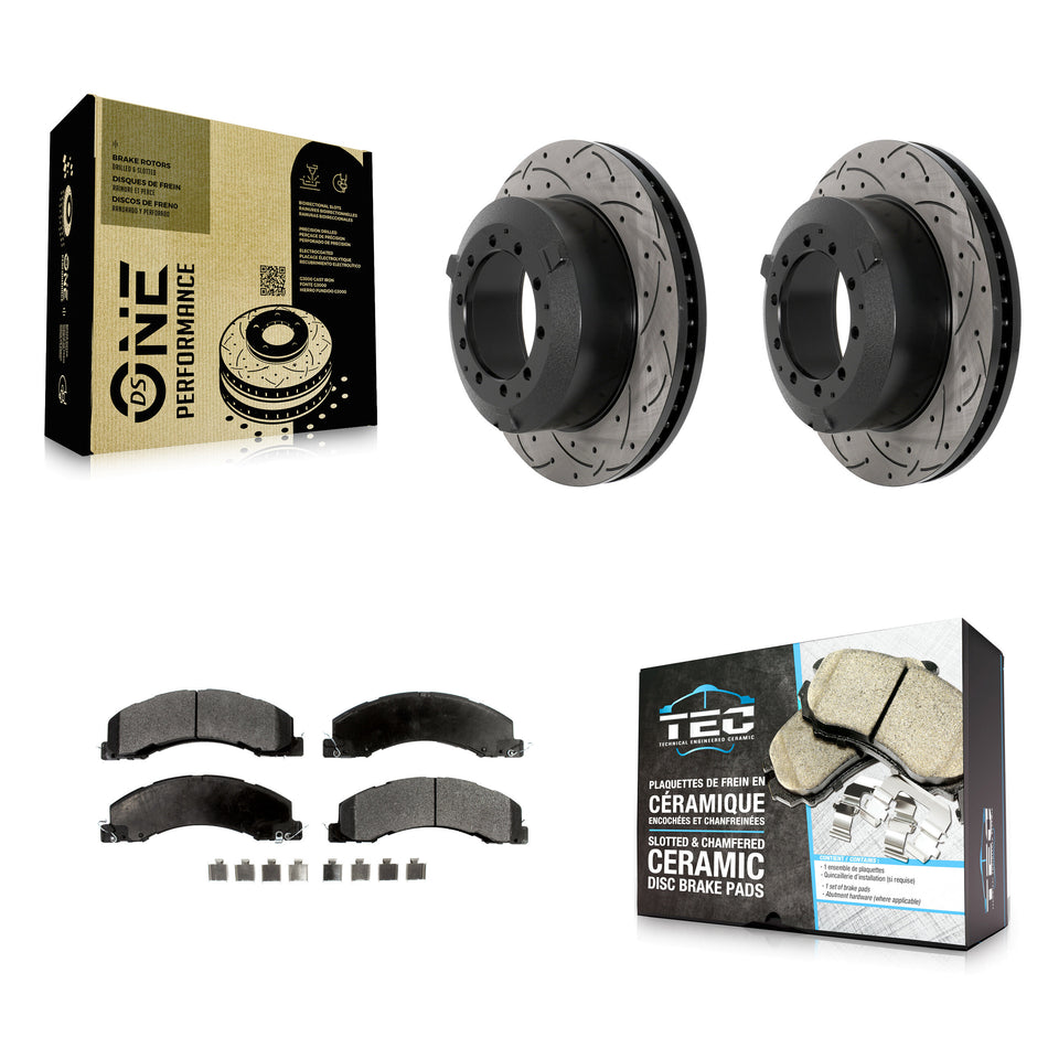 Rear Drill Slot Brake Rotor Ceramic Pad Kit For Ram Dodge Sterling Truck 4500 5500 Bullet KDT-101218