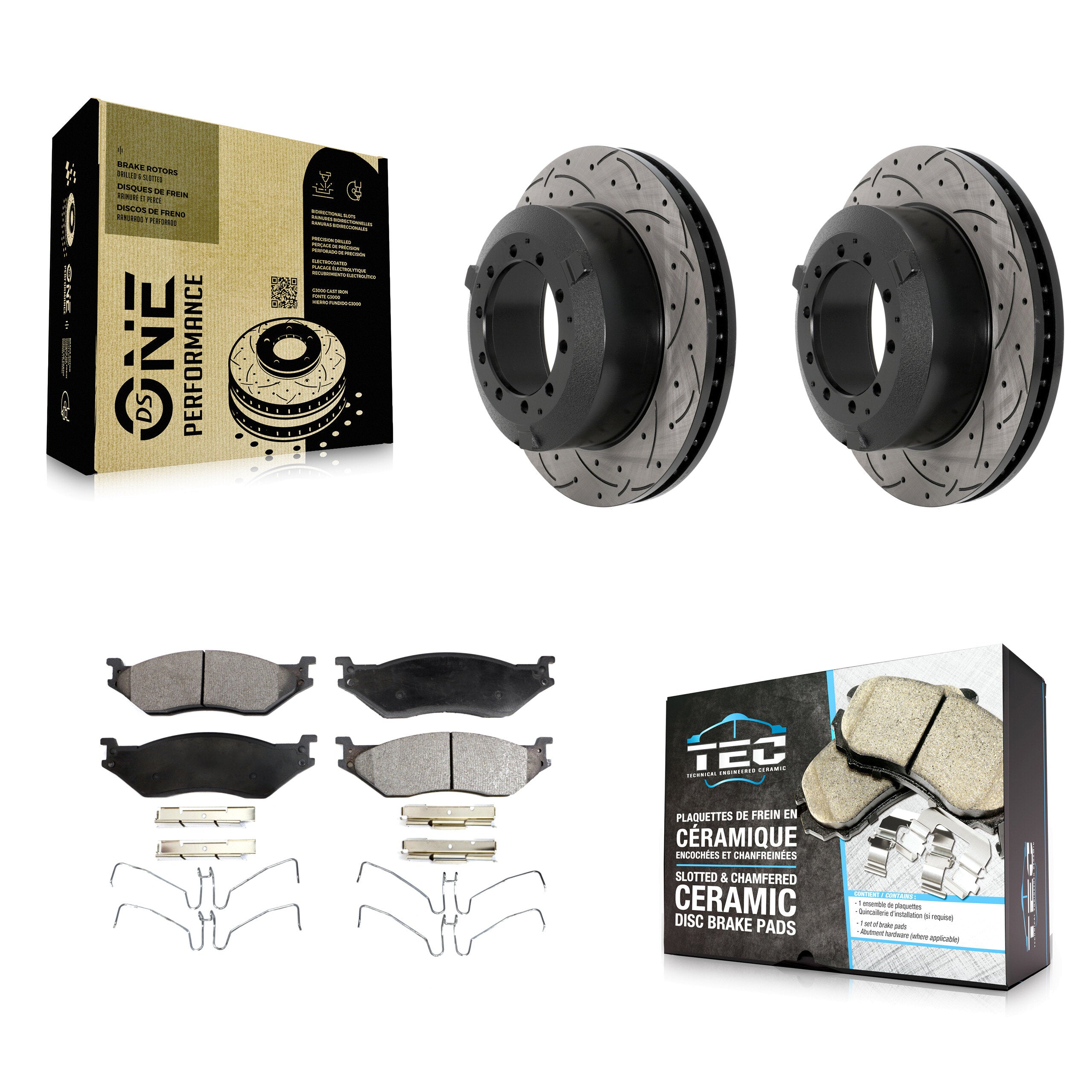 Rear Drill Slot Brake Rotor Ceramic Pad Kit For Ford F-450 Super Duty F-550 International KDT-101219