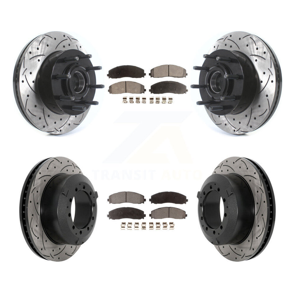 Front Rear Coat Drill Slot Disc Brake Rotor Hub Ceramic Pad Kit For Ford F-350 Super Duty KDT-101223