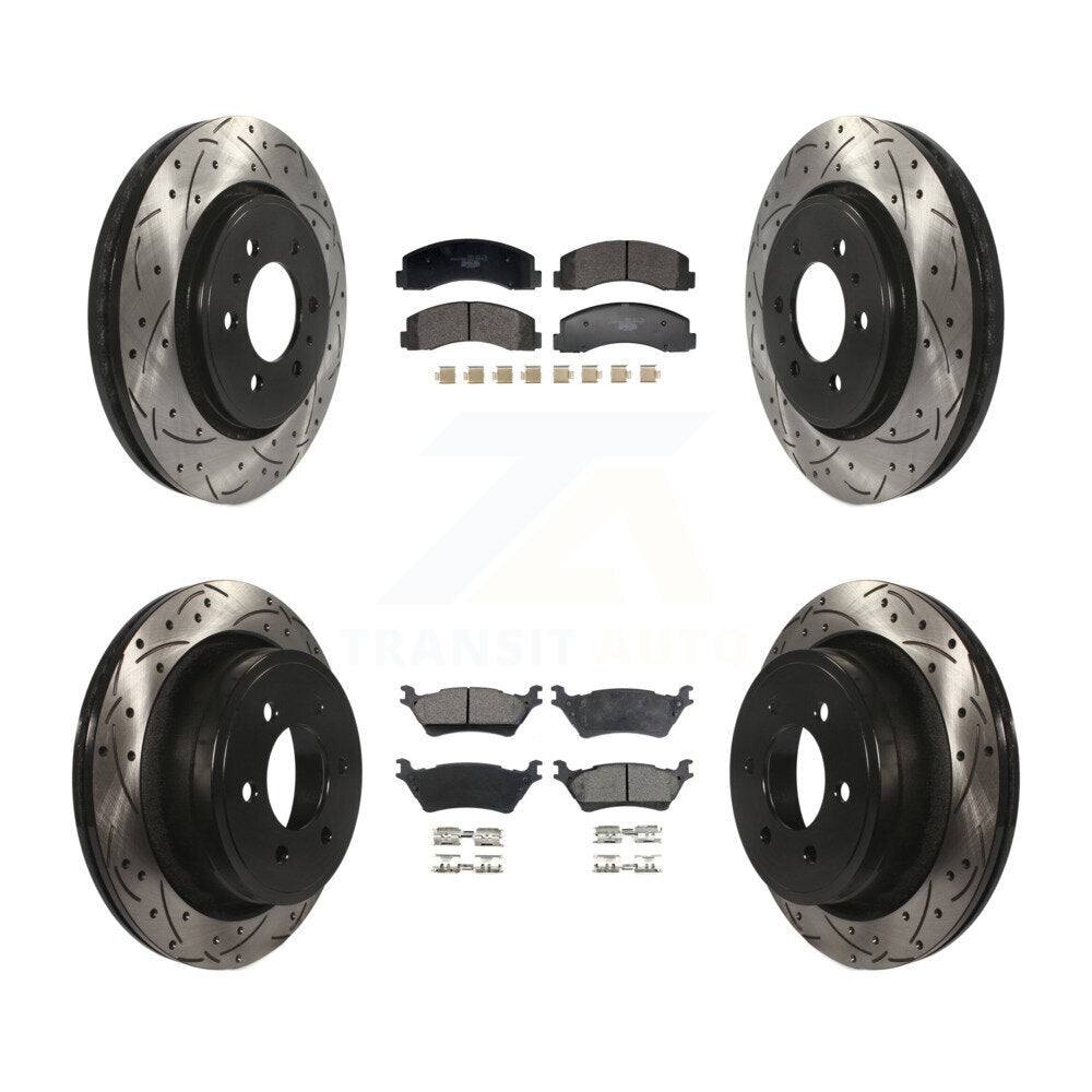 Front Rear Coated Drilled Slotted Disc Brake Rotors And Ceramic Pads Kit For Ford F-150 KDT-101229