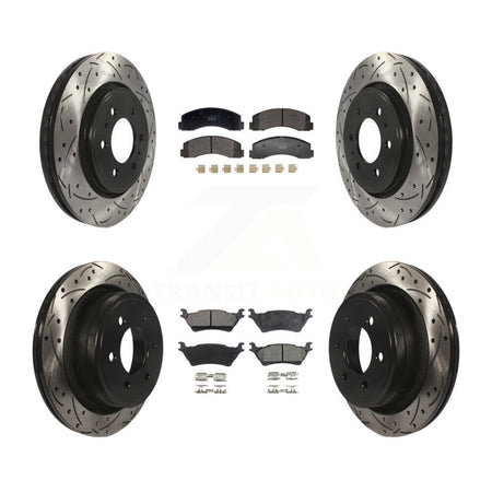 Front Rear Coated Drilled Slotted Disc Brake Rotors And Ceramic Pads Kit For Ford F-150 KDT-101229