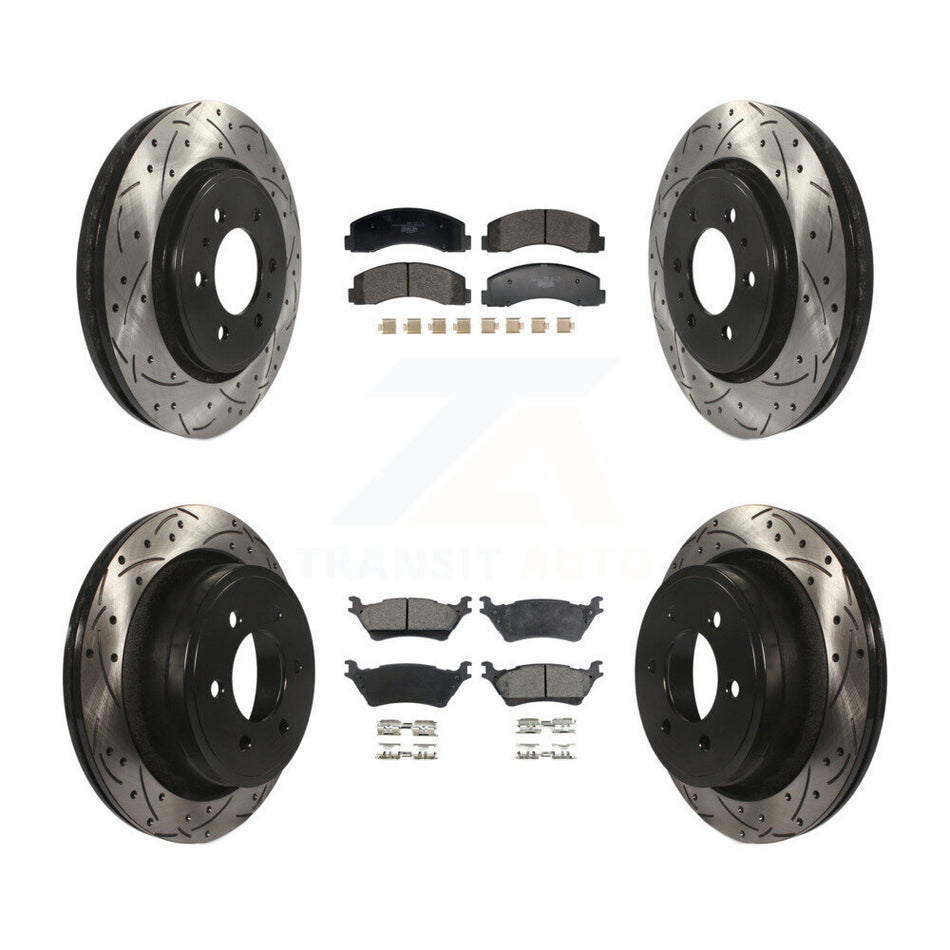 Front Rear Coated Drilled Slotted Disc Brake Rotors And Ceramic Pads Kit For Ford F-150 KDT-101229