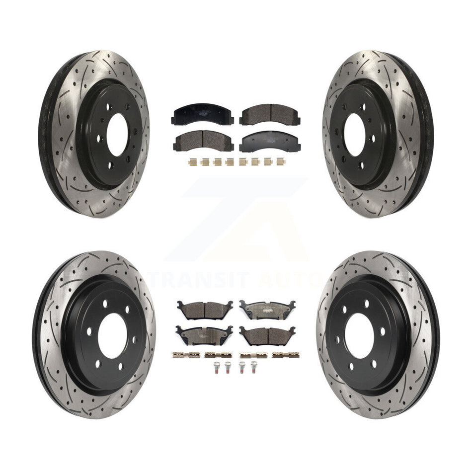 Front Rear Drill Slot Disc Brake Rotors Ceramic Pad Kit For Ford F-150 Expedition Lincoln KDT-101230