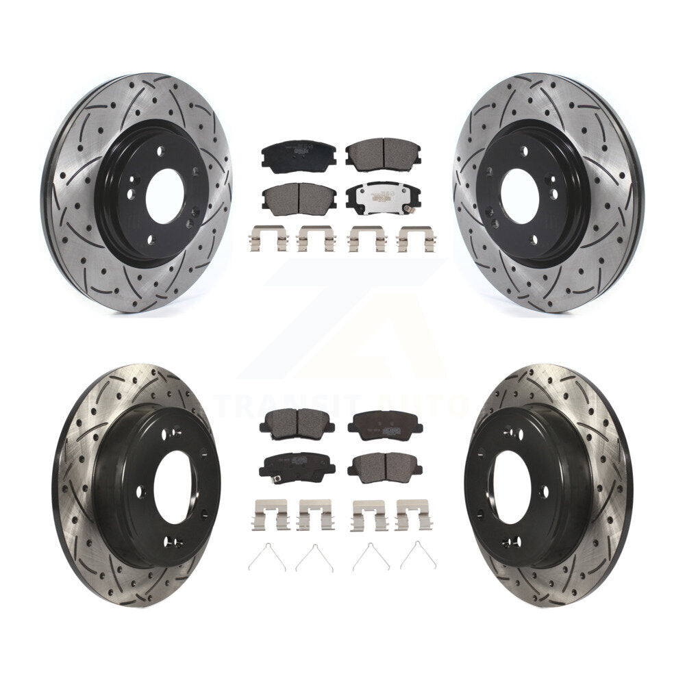 Front Rear Coated Drilled Slotted Disc Brake Rotors And Ceramic Pads Kit For Kia Soul KDT-101231