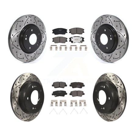 Front Rear Coated Drilled Slotted Disc Brake Rotors And Ceramic Pads Kit For Kia Soul KDT-101231