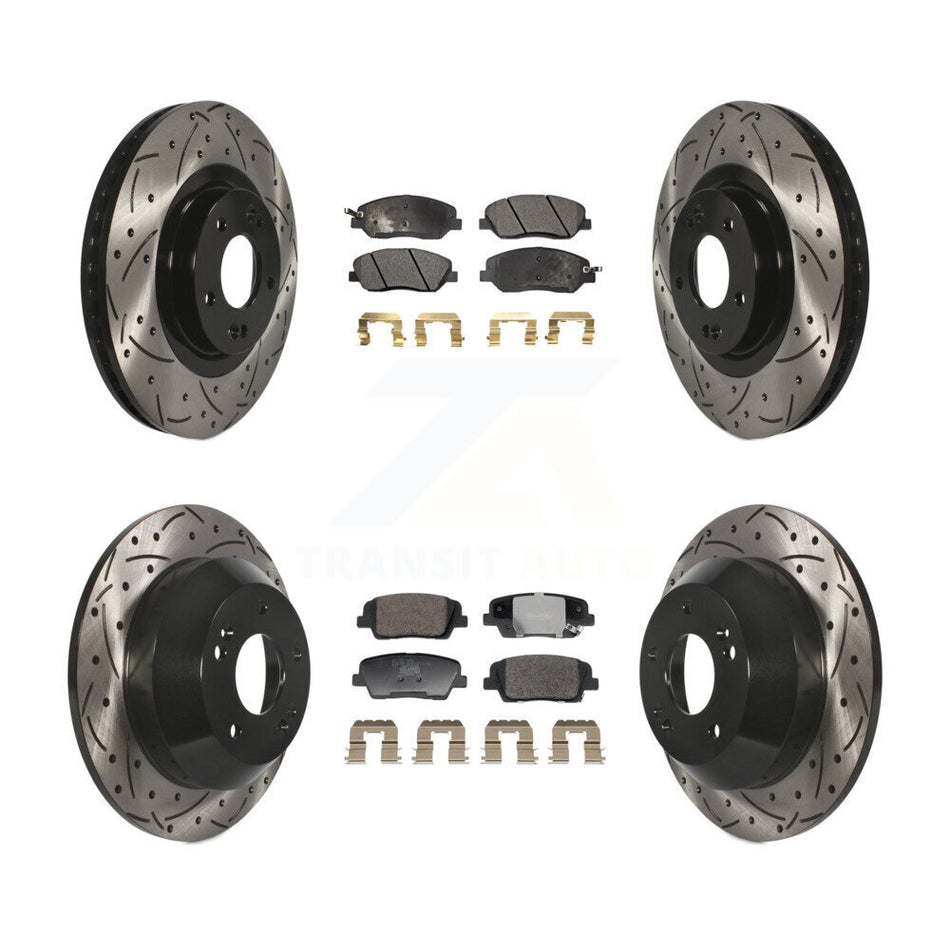 Front Rear Drill Slot Brake Rotors Ceramic Pad Kit For 2013-2016 Hyundai Santa Fe XL 3.3L KDT-101233