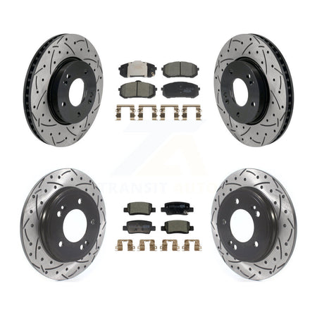 Front Rear Coated Drilled Slotted Disc Brake Rotors & Ceramic Pad Kit For Hyundai Elantra KDT-101237