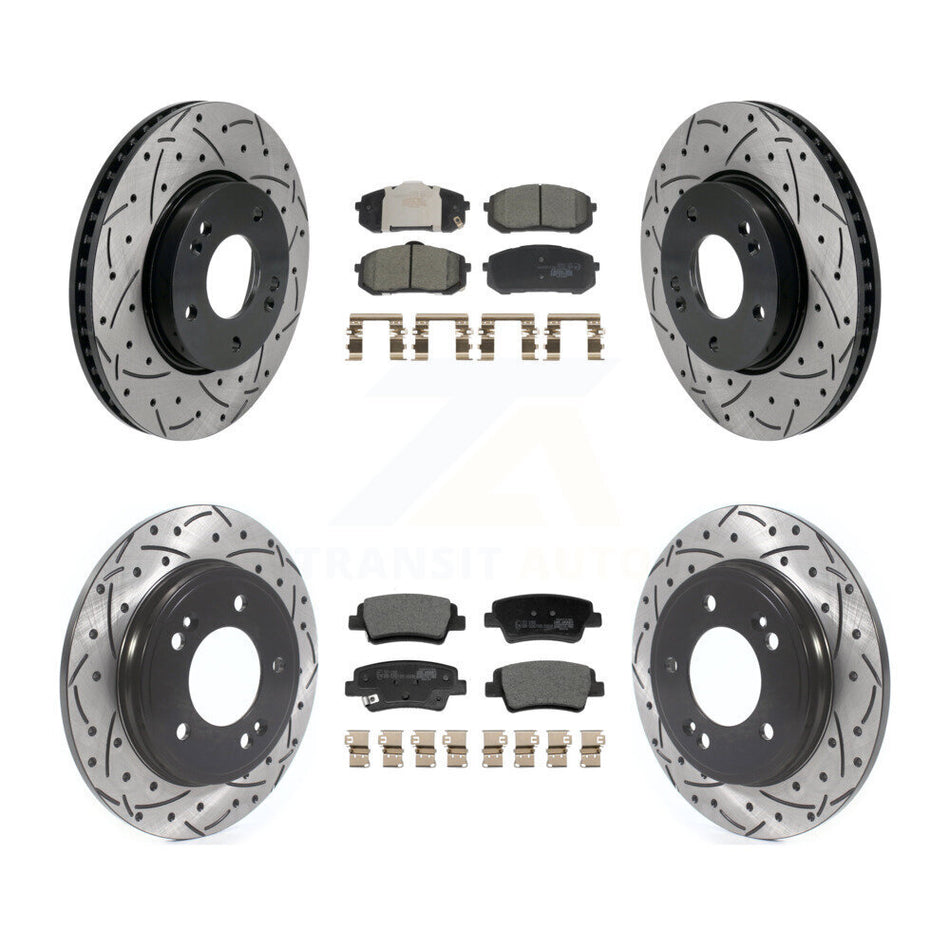 Front Rear Coated Drilled Slotted Disc Brake Rotors & Ceramic Pad Kit For Hyundai Elantra KDT-101238