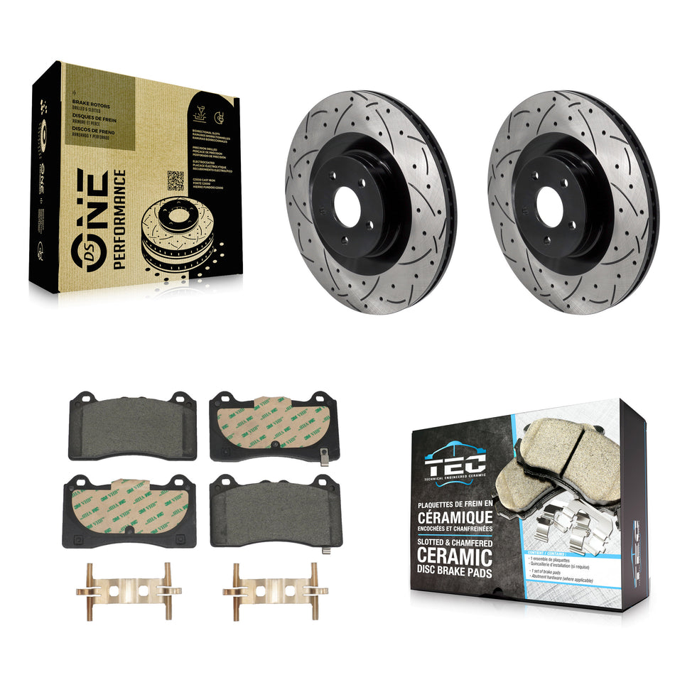 Front Coated Drilled Slotted Disc Brake Rotor Ceramic Pad Kit For 2016-2018 Ford Focus RS KDT-101243