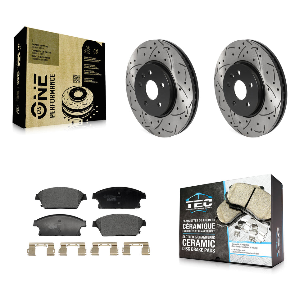 Front Drilled Slot Brake Rotors Ceramic Pad Kit For 2013-2017 Chevrolet Trax Buick Encore KDT-101248